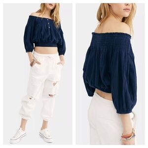Free People We the Free Dancing til Dawn Smocked Crop Top